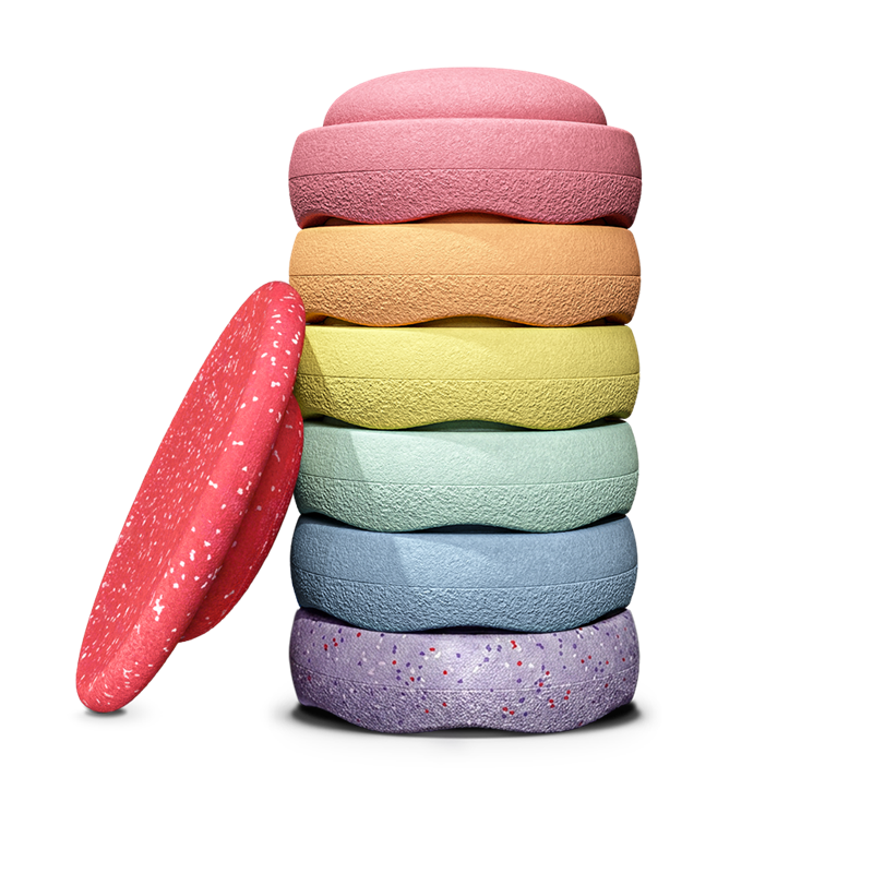 Stapelstein Winter Special Rainbow Set pastel  mit Board 6 Stapelsteine + 1 special Balance Board!