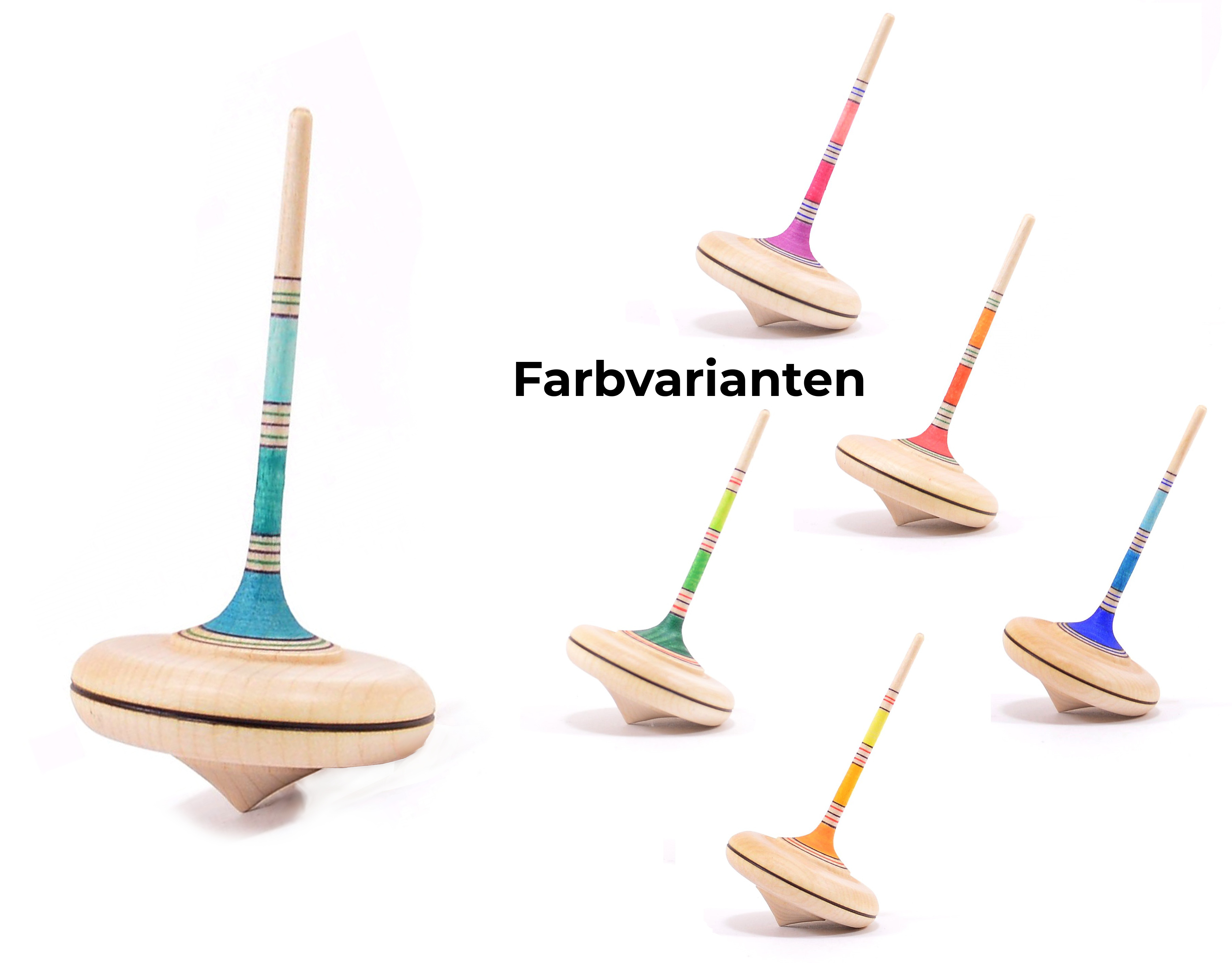 Mader Holzkreisel Spaghetti,  farbige Varianten aus der Kreiselmanufaktur