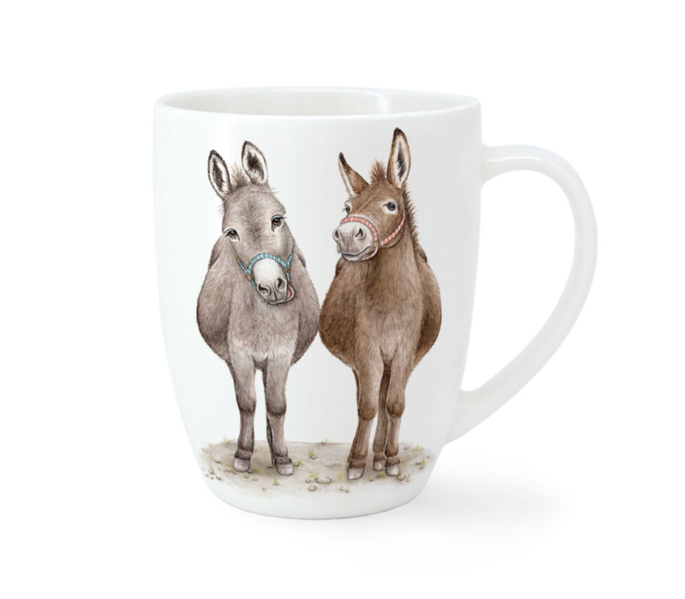 Maluu Tasse Cheeky Donkeys aus Porzellan mit zwei Esel-Motiven