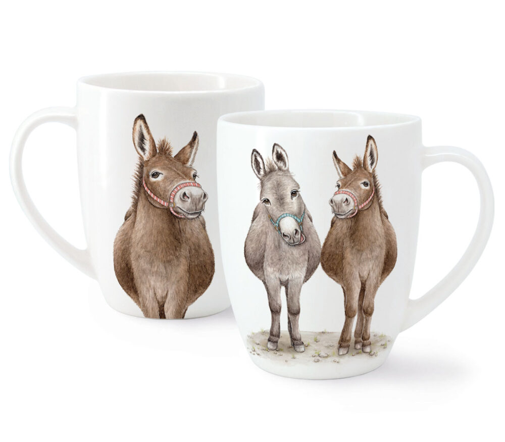 Maluu Tasse Cheeky Donkeys aus Porzellan mit zwei Esel-Motiven