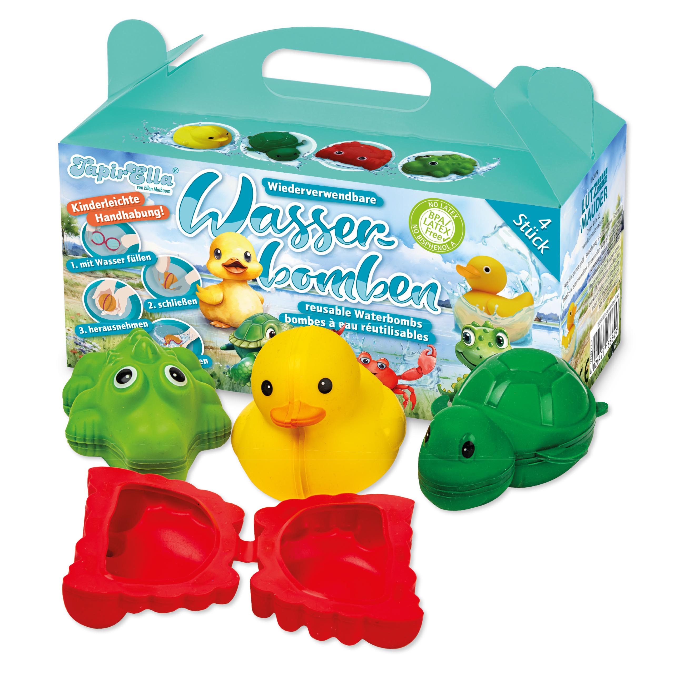TapirElla Wiederverwendbare Wasserbomben, Tiere, 4er Set