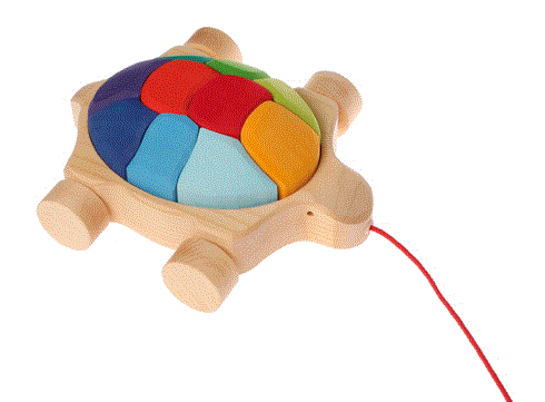Grimms Regenbogen Schildkröte Nachziehtier mit Bauklotzfüllung  Grimms Regenbogen Schildkröte Nachziehtier mit Bauklotzfüllung