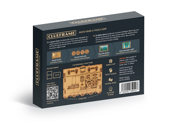 Rätselspiel ClueFrame Bilderrahmen als Bildgeschenkverpackung