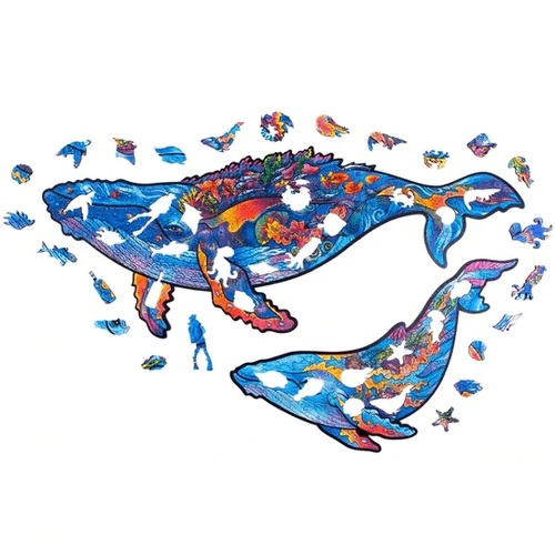 Unidragon Holz-Puzzle - Milky Whales (2 to 1) "S" 25 x 15 cm, 98 Teile