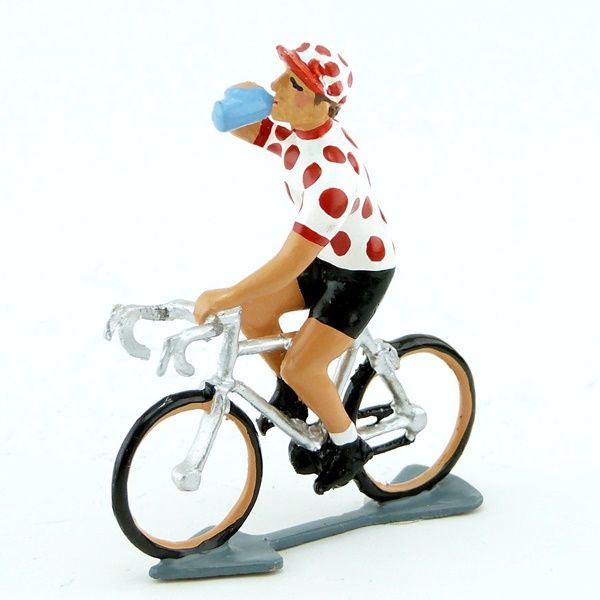 CBG Mignot Zinnfigur Radfahrer Tour de France im gepunkteten Trikot trinkt aus einer Wasserflasche
