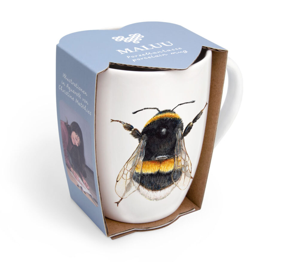 Maluu Tasse Bumble Bee aus Porzellan mit zwei Hummel-Motiven
