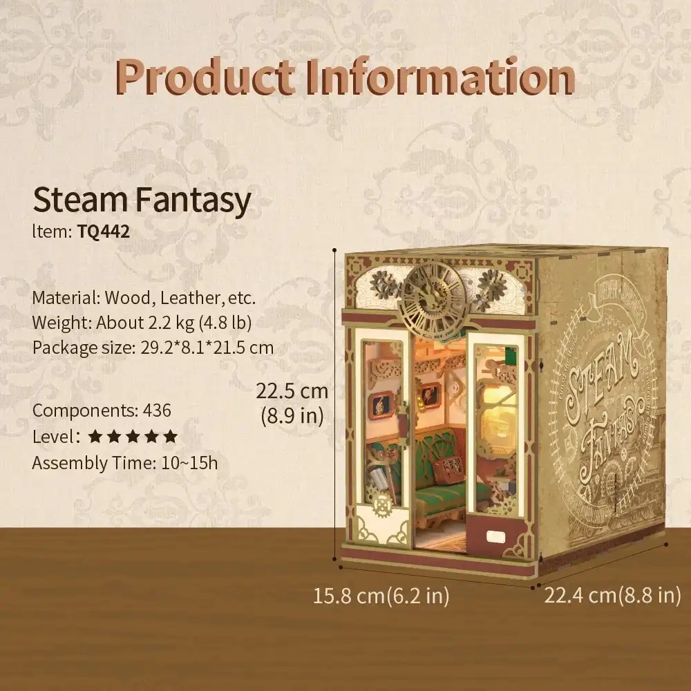 Tonecheer Bastelset Book Nook Zugabteil - Steam Fantasy Holz-Bausatz mit Licht