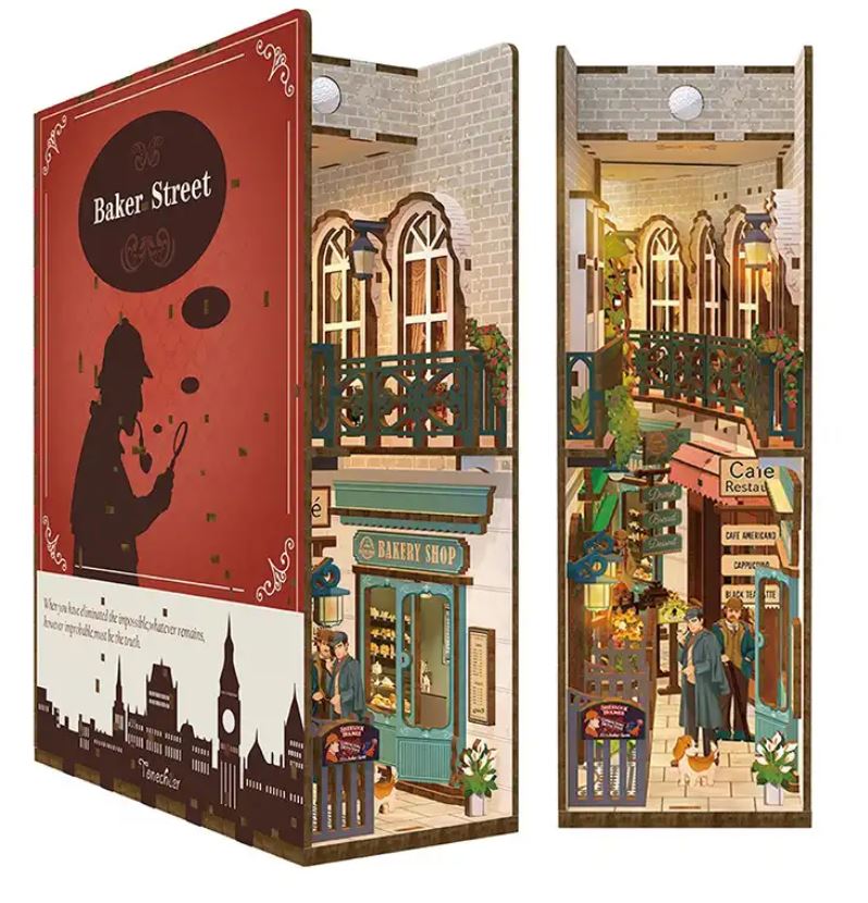 Tonecheer Bastelset Book Nook Baker Street Holz-Bausatz mit Licht