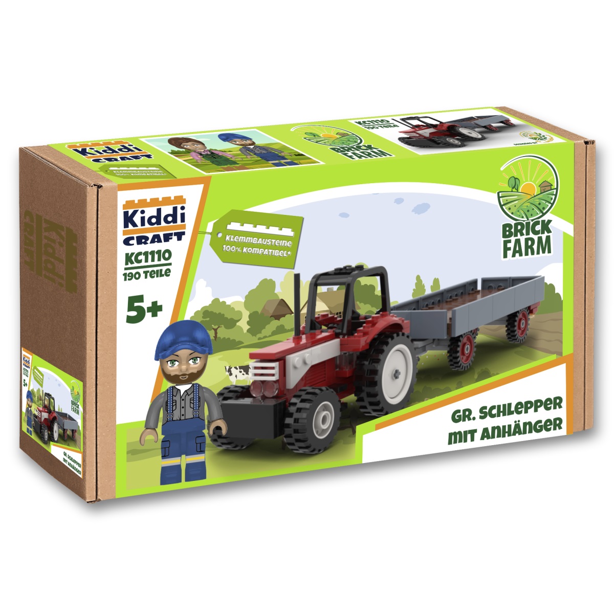 KiddiCraft Klemmbausteinset großer Schlepper mit Anhänger - 2 Kiddiz Figuren 190 Teile