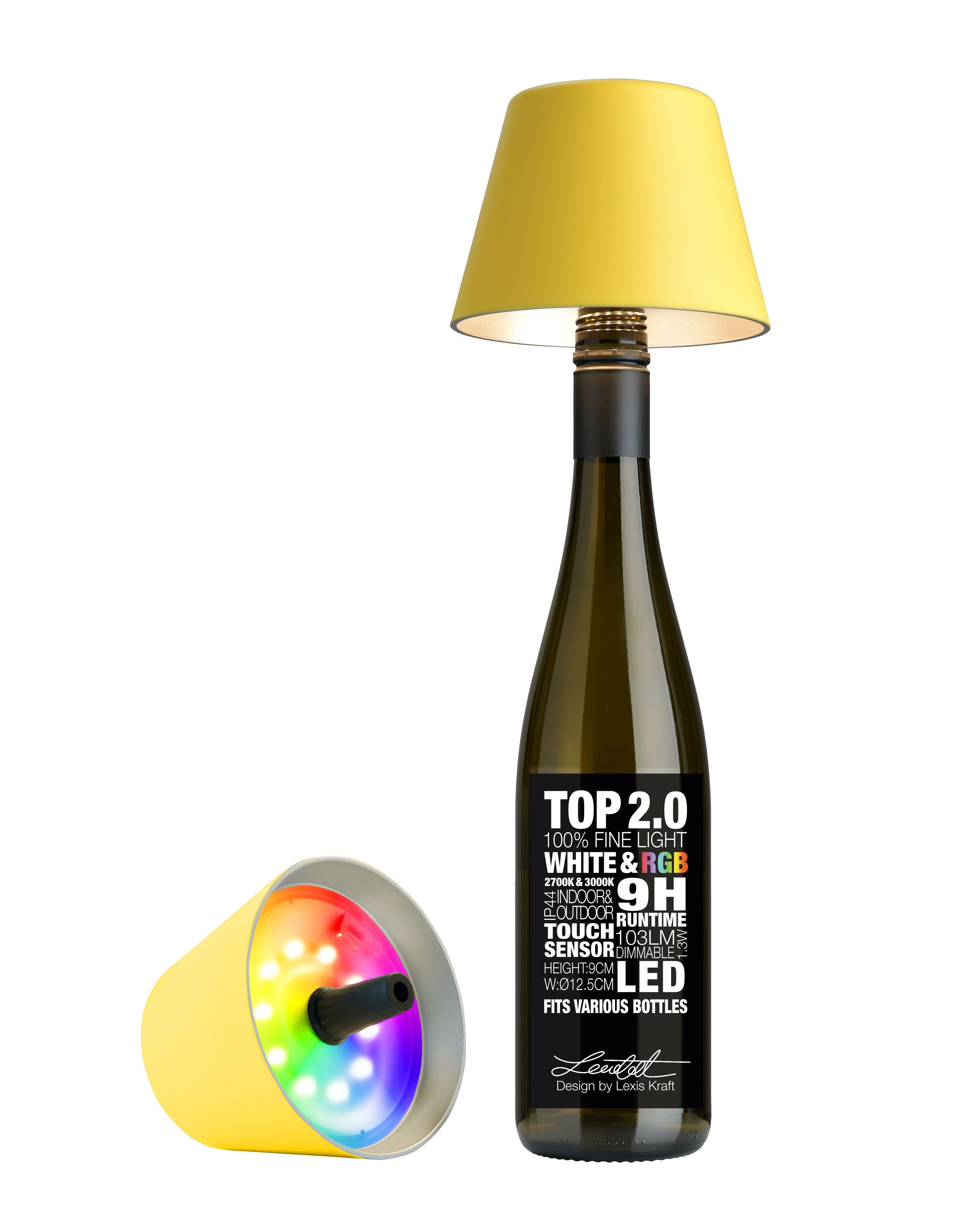 Sompex Dekoleuchte Top 2.0 RGB gelb RGBW-Akku-Flaschenleuchte (weiß und farbig)