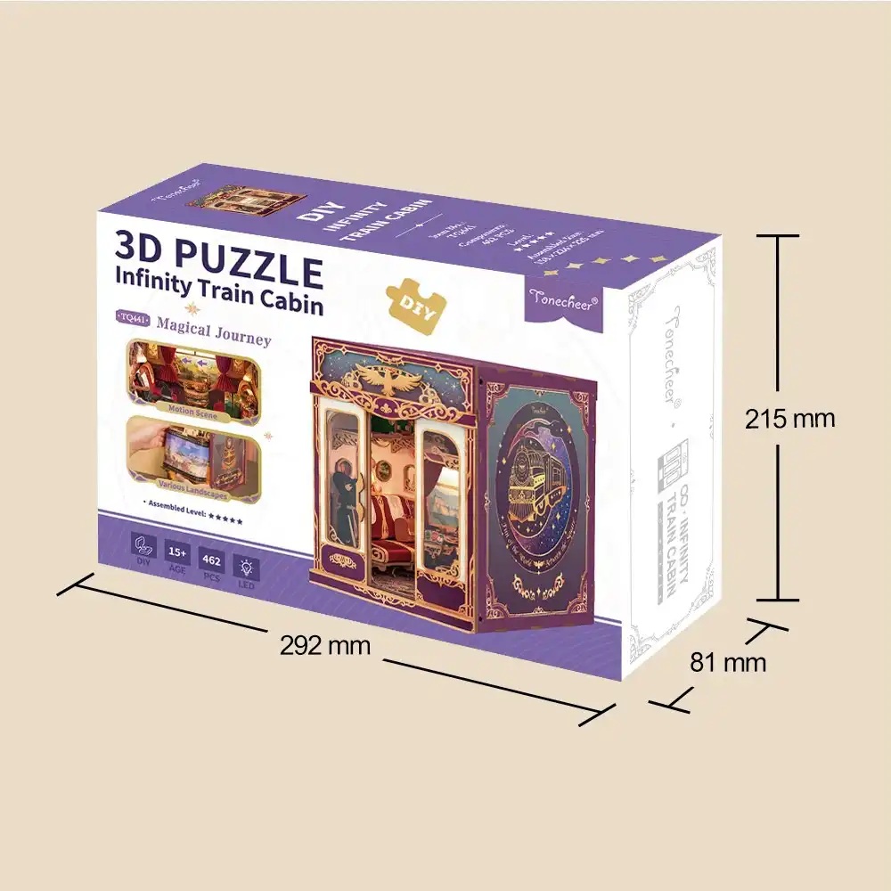 Tonecheer Bastelset Book Nook Zugabteil - Magical Journey Holz-Bausatz mit Licht