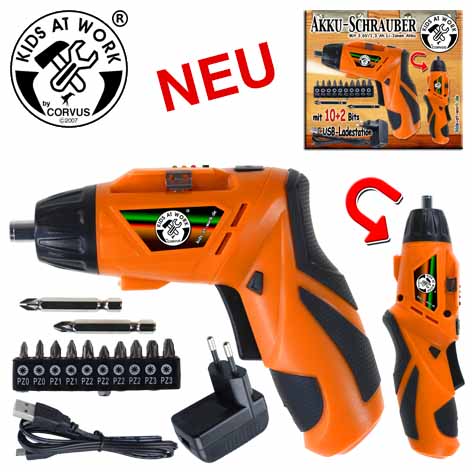 Kids at Work Akku-Schrauber Lithium-Batterie, auch als Bohrer nutzbar