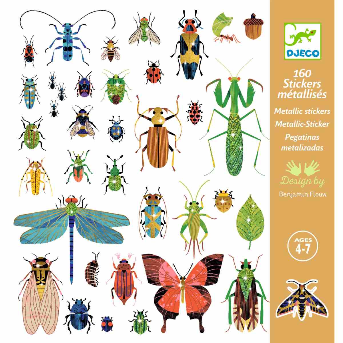 Djeco Sticker Mikrokosmos 160 tolle Metallic-Sticker mit Insekten