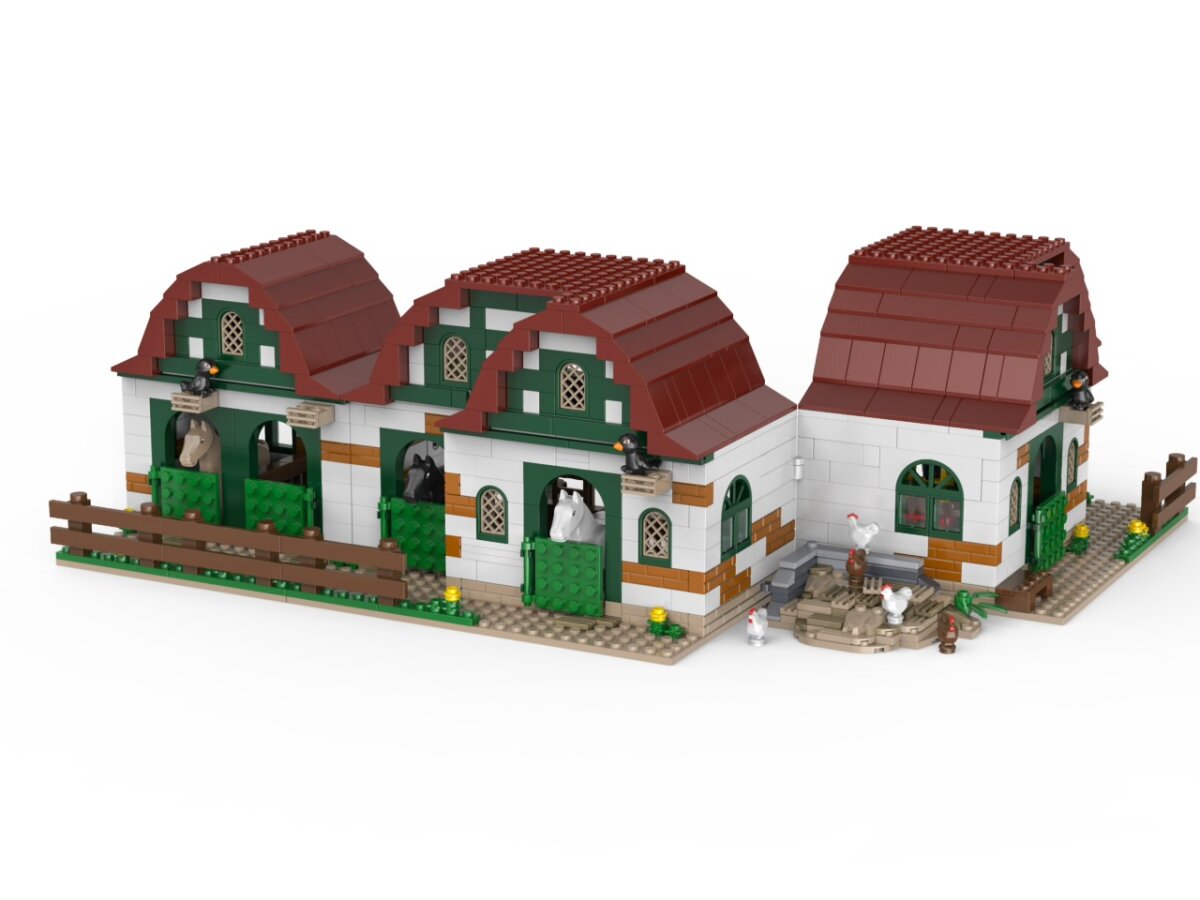 KiddiCraft Klemmbausteinset Ponyhof - 3 Kiddiz Figuren, 2 Pferde, 2 Vögel 869 Teile
