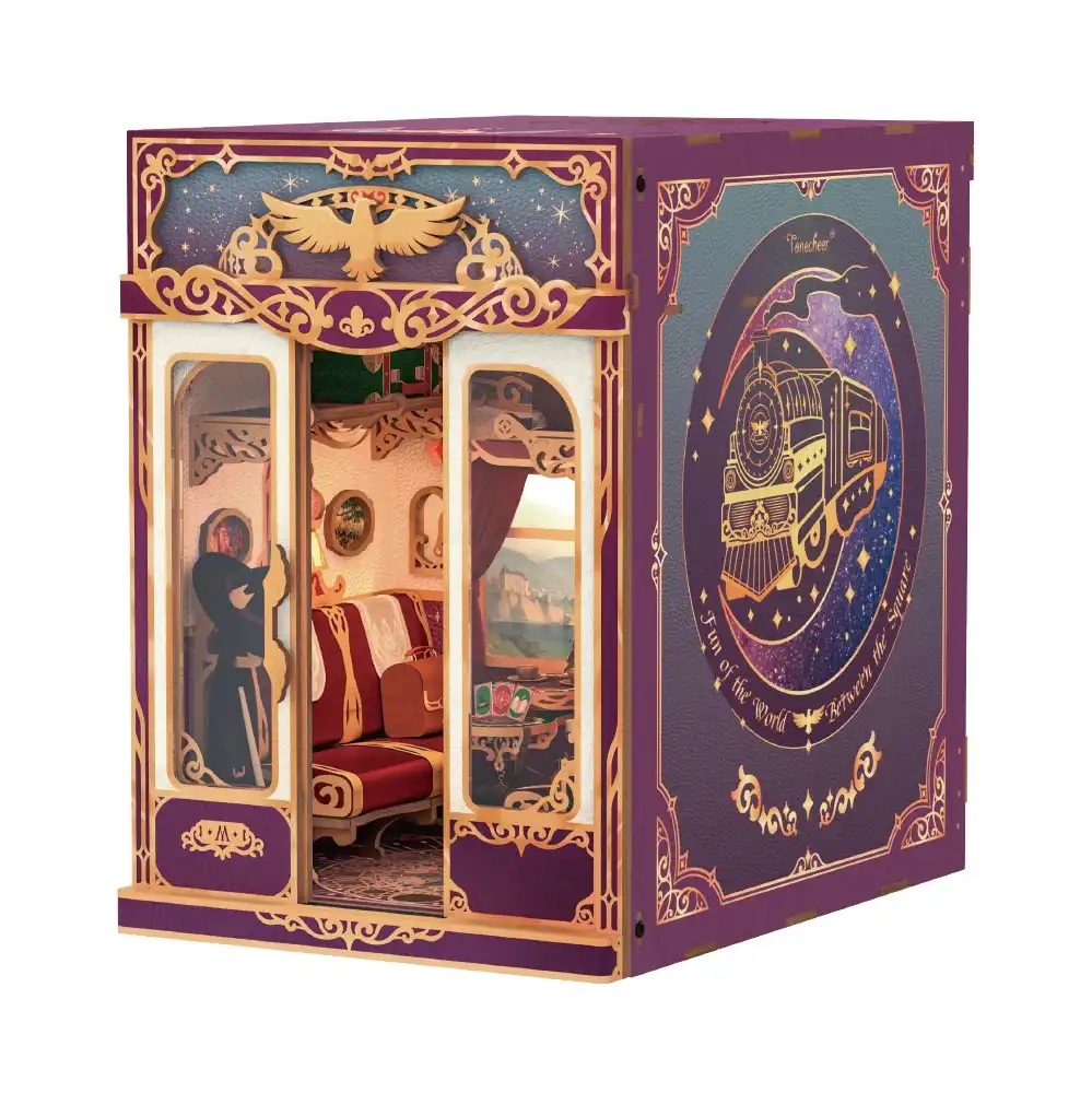 Tonecheer Bastelset Book Nook Zugabteil - Magical Journey Holz-Bausatz mit Licht