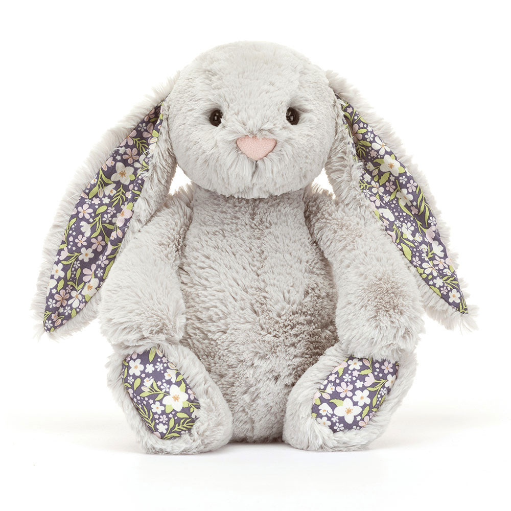 Jellycat Stofftier Blossom Silver Bunny 'Bloom' Original Plüsch Hase Silbern Blumenmuster
