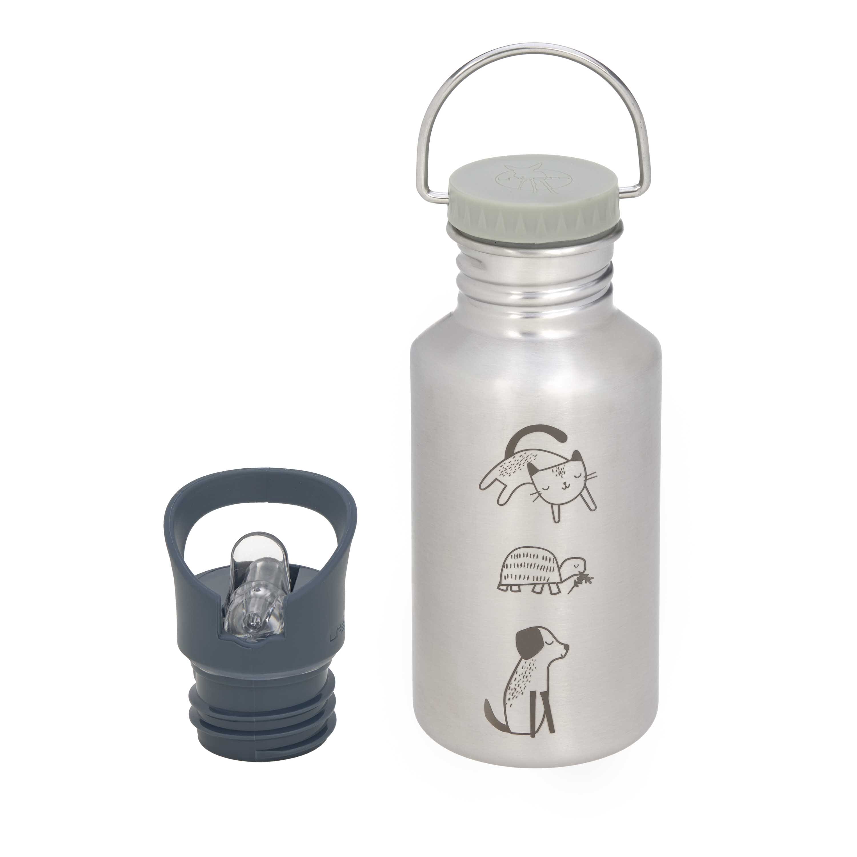 Lässig Bottle Stainless Steel Happy Prints Animals Kinder-Trinkflsche mit 2 Aufsätzen, Edelstahl