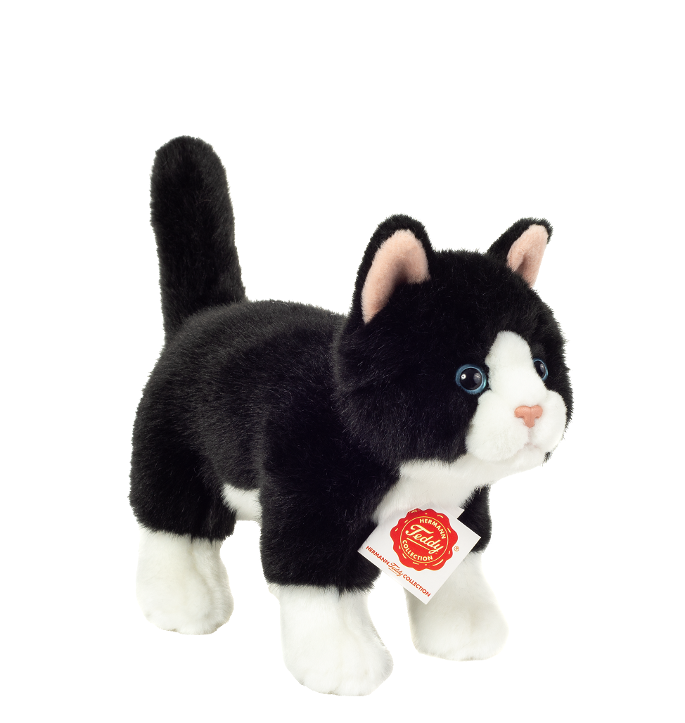 Hermann Teddy Katze stehend schwarz-weiß 20 cm