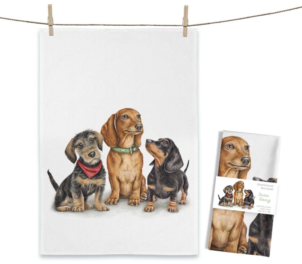 Maluu Geschirrtuch Doxie Gang Dackelbande Hundemotiv