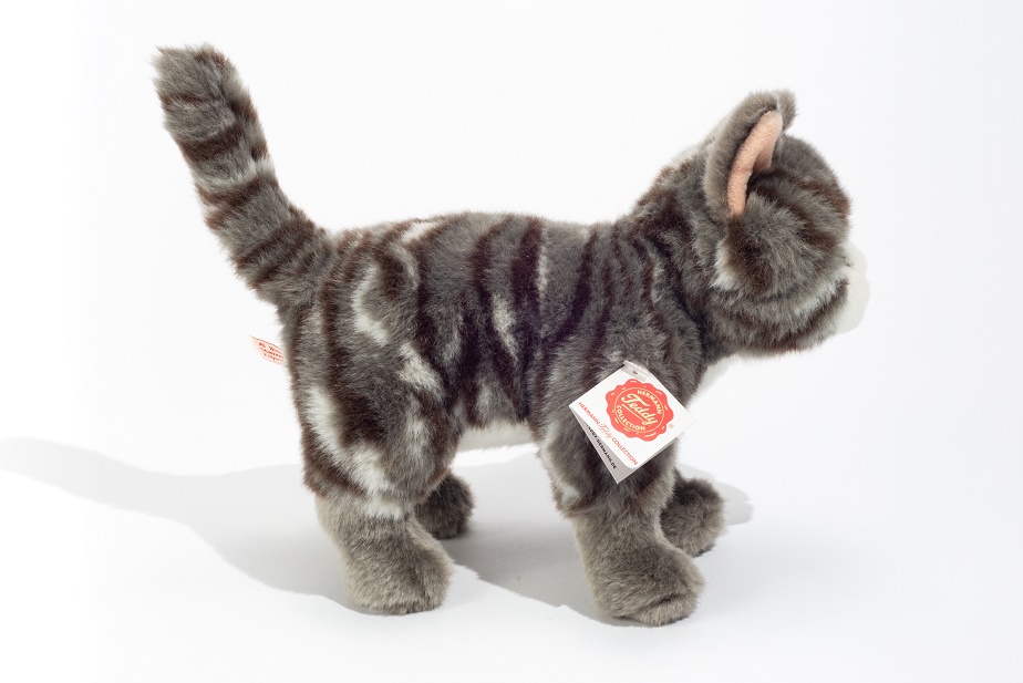 Hermann Teddy Katze stehend grau getigert 20 cm Grauer Stubentiger