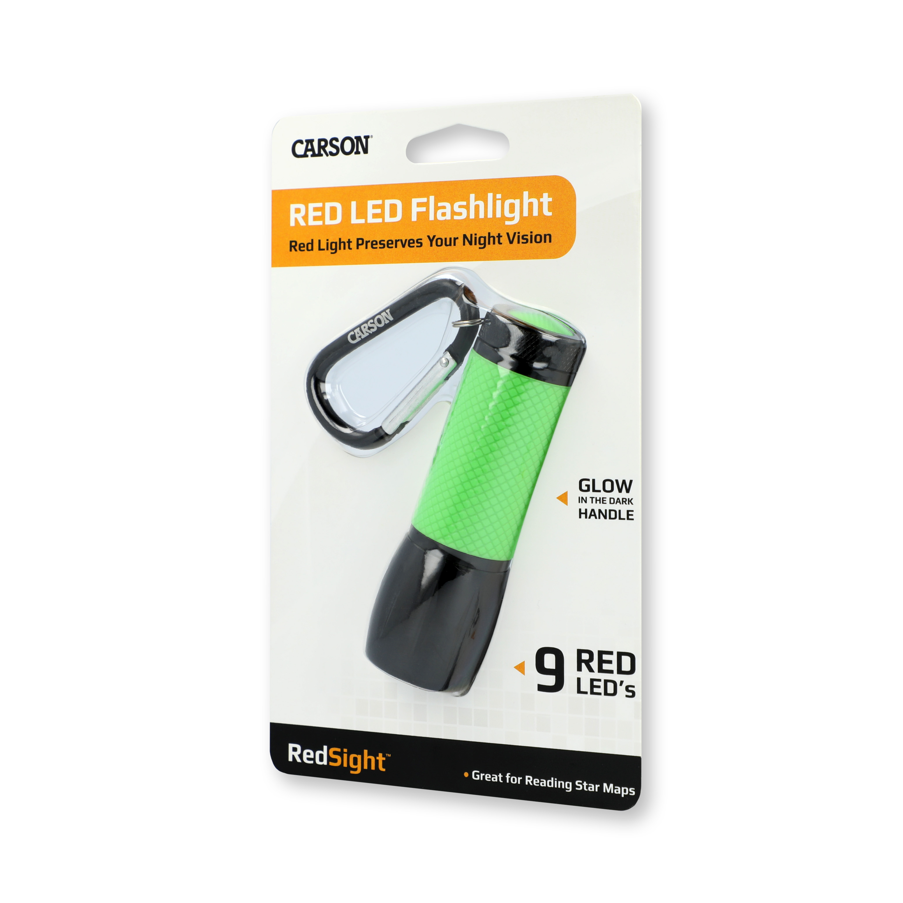 Carson Rotlicht-Taschenlampe Redsight  - mit LED-Rotlicht und Glow-in-the-dark-Griff