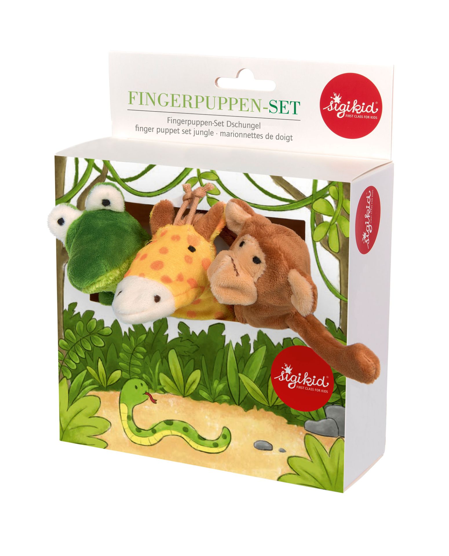 Sigikid Fingerpuppenset Dschungel Affe, Krokodil und Giraffe