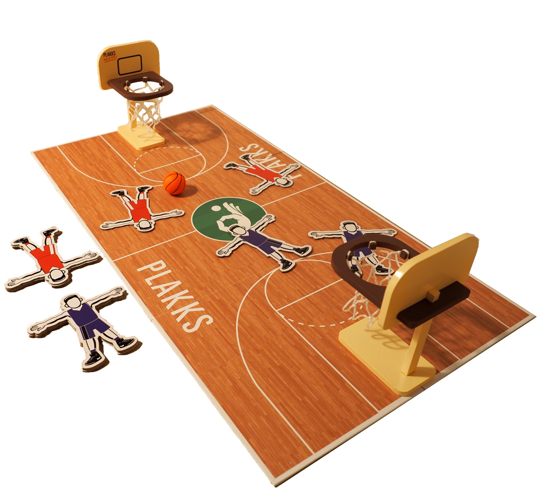 PLAKKS Basketball Tischspiel Aktions Brettspiel mit super Aufbau, Holz-Spielfeld und Körbe