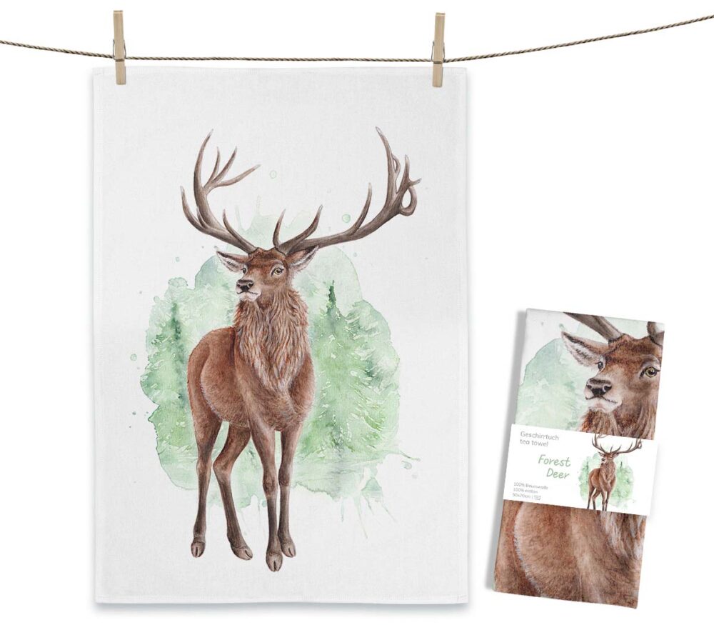 Maluu Geschirrtuch Forest Deer Hirsch Motiv