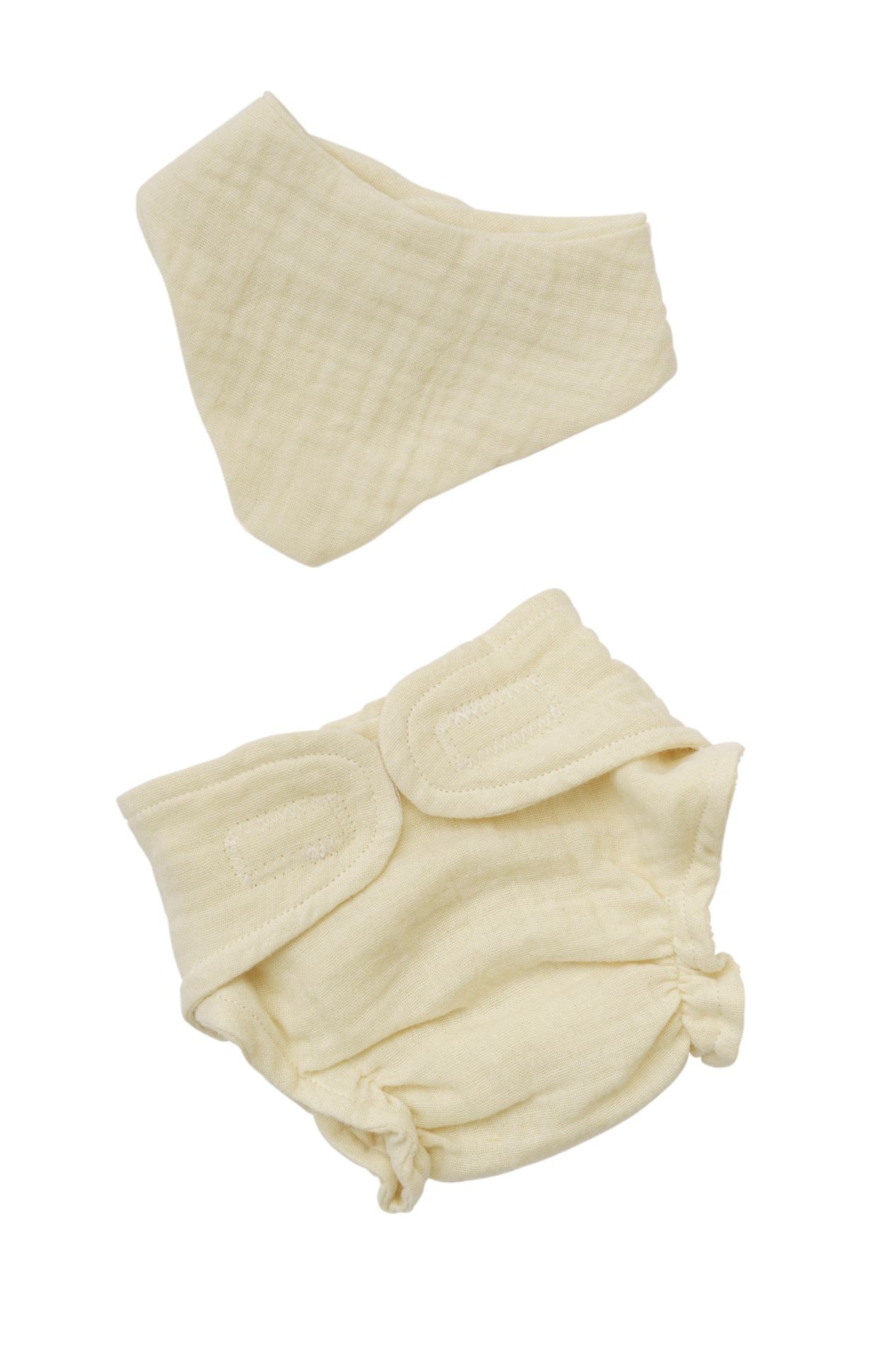 Heless Puppen-Babyset mit Stoffwindel und Lätzchen aus 100 % Bio-Baumwolle, ecru, 2-teilig, Gr. 35-45 cm