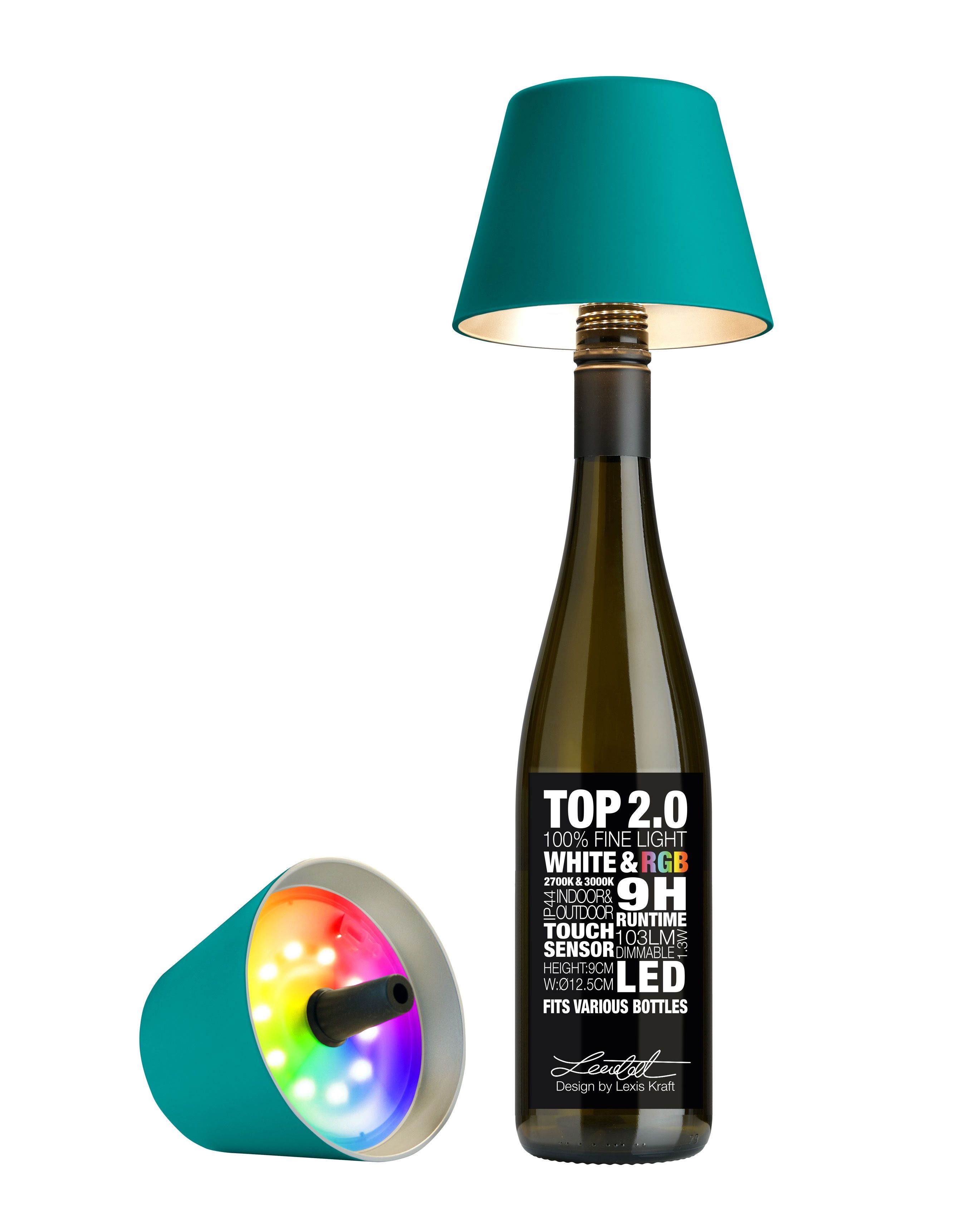 Sompex Dekoleuchte Top 2.0 RGB türkis RGBW-Akku-Flaschenleuchte (weiß und farbig)