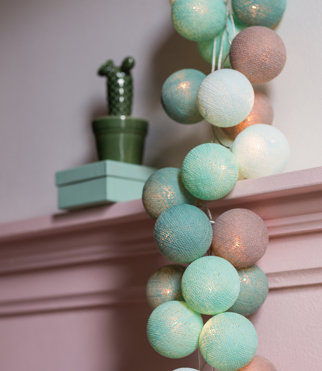 Cotton Ball Lights Regular Lichterkette - Mint + Adapter 20 Lampen