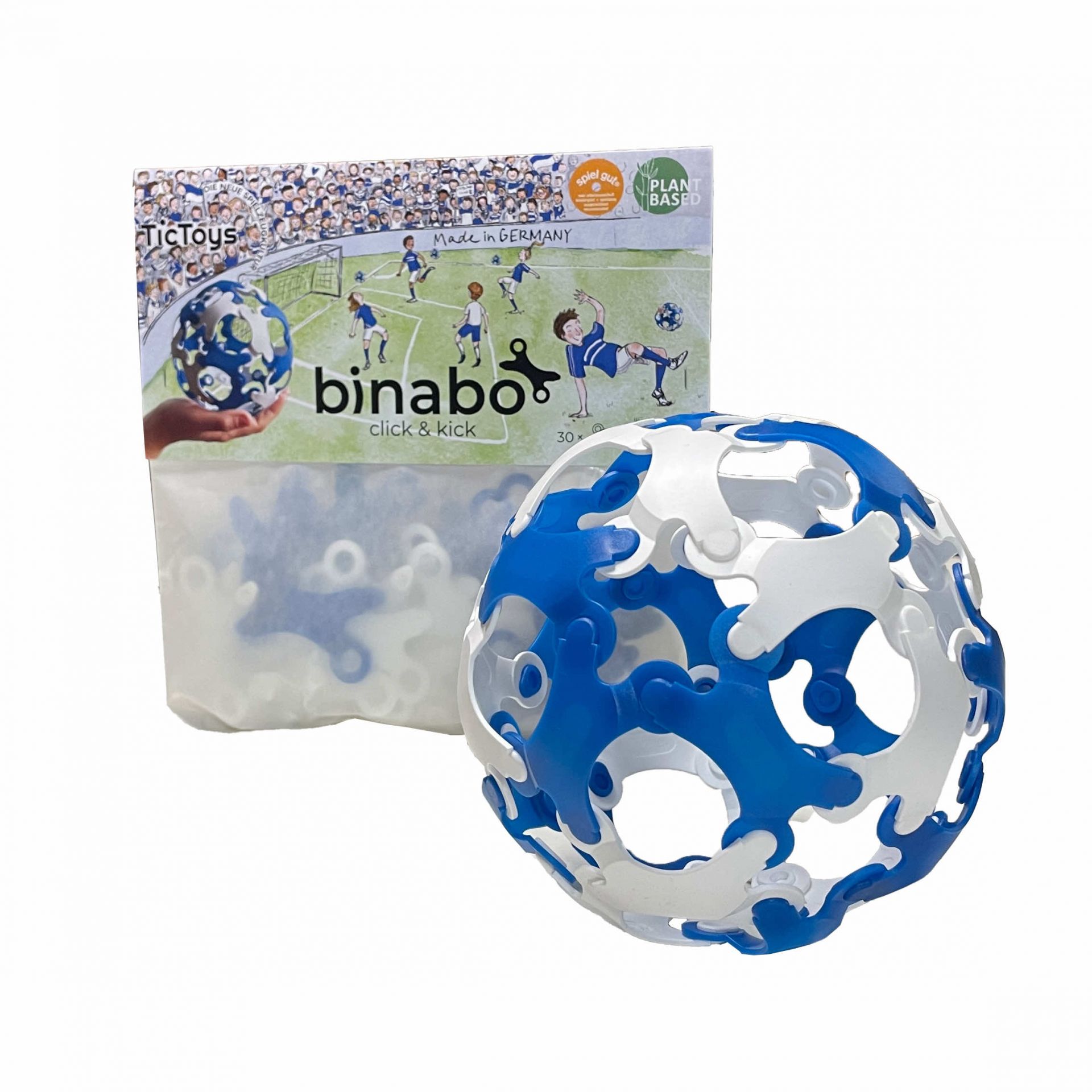 Binabo 30 Chips click & kick Ballbastelset blau & weiß plastikfreies Konstruktionsspielzeug