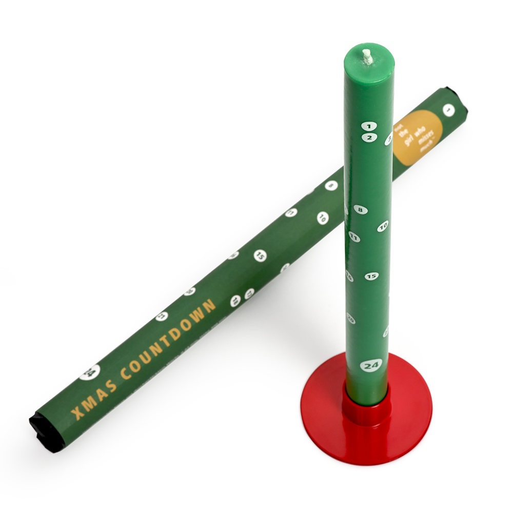 Adventskalender Kerze Xmas Countdown Tannengrün Handgemachte Fairtrade Kerze, 30cm hoch - ohne Ständer