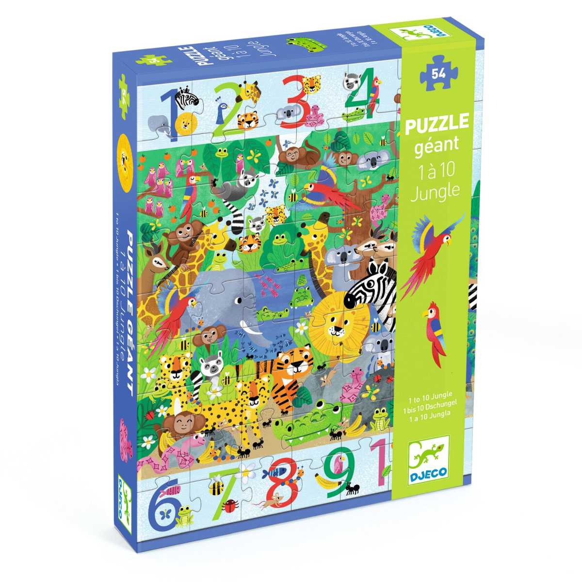Djeco Riesenpuzzle 1 bis 10 Dschungel - 54 Teile Puzzle und Suchspiel