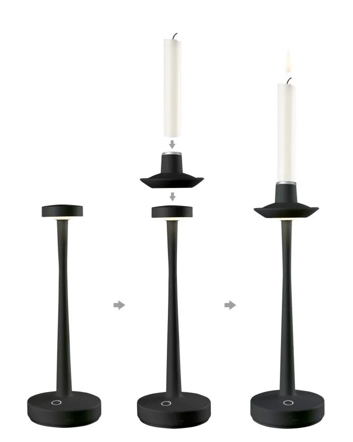 Villeroy & Boch AARHUS Outdoorleuchte schwarz Tischlampe mit Kerzenhalter, akkubetrieben