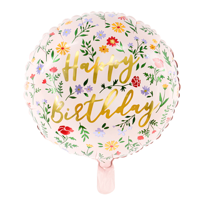Folienballon rund Motiv Happy Birthday Flowers 18" 