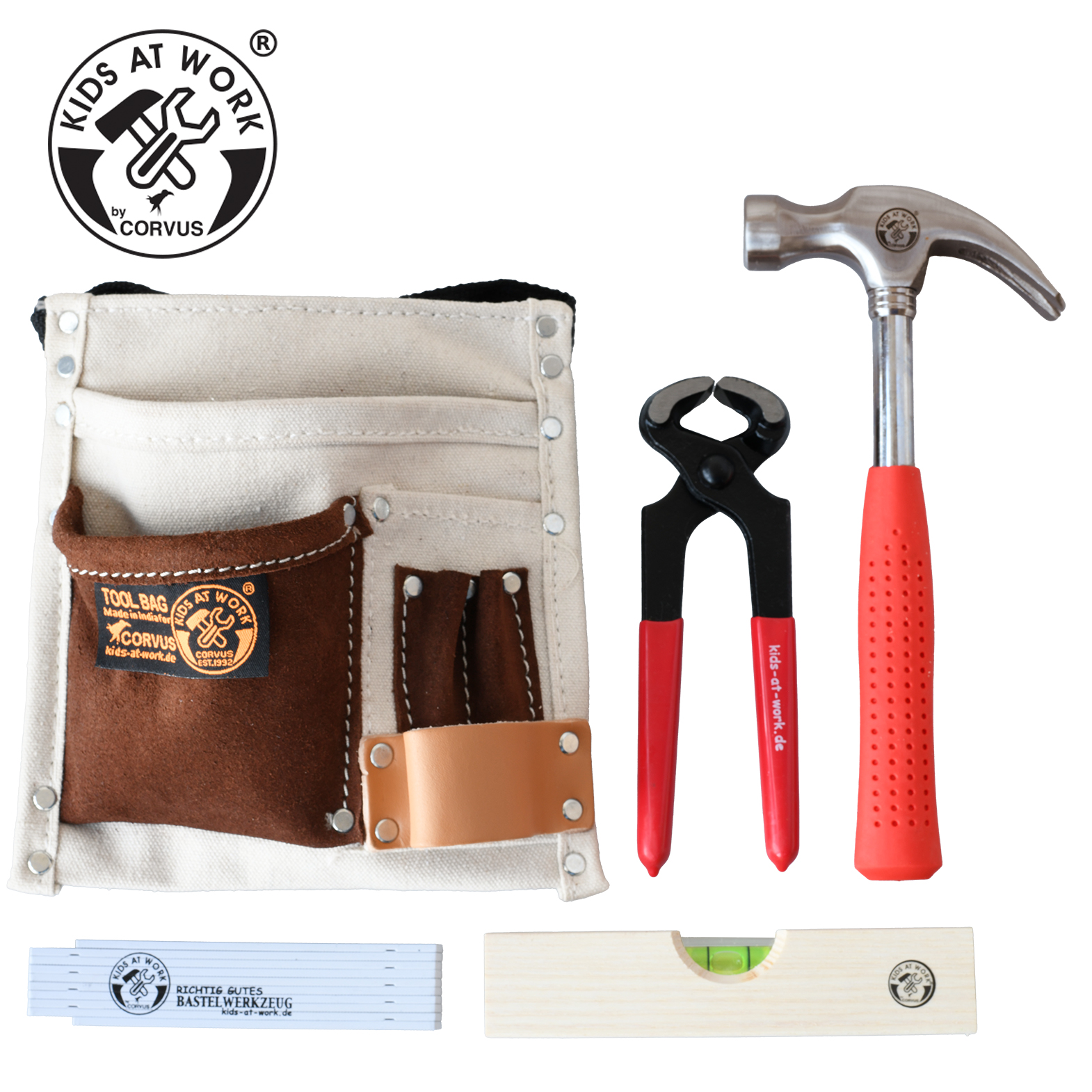 Kids at Work Werkzeugset Gürtel Baumwolle / Leder 01 mit 4 Werkzeugen