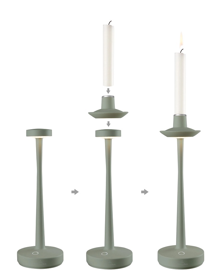 Villeroy & Boch AARHUS Outdoorleuchte olivgrün Tischlampe mit Kerzenhalter, akkubetrieben