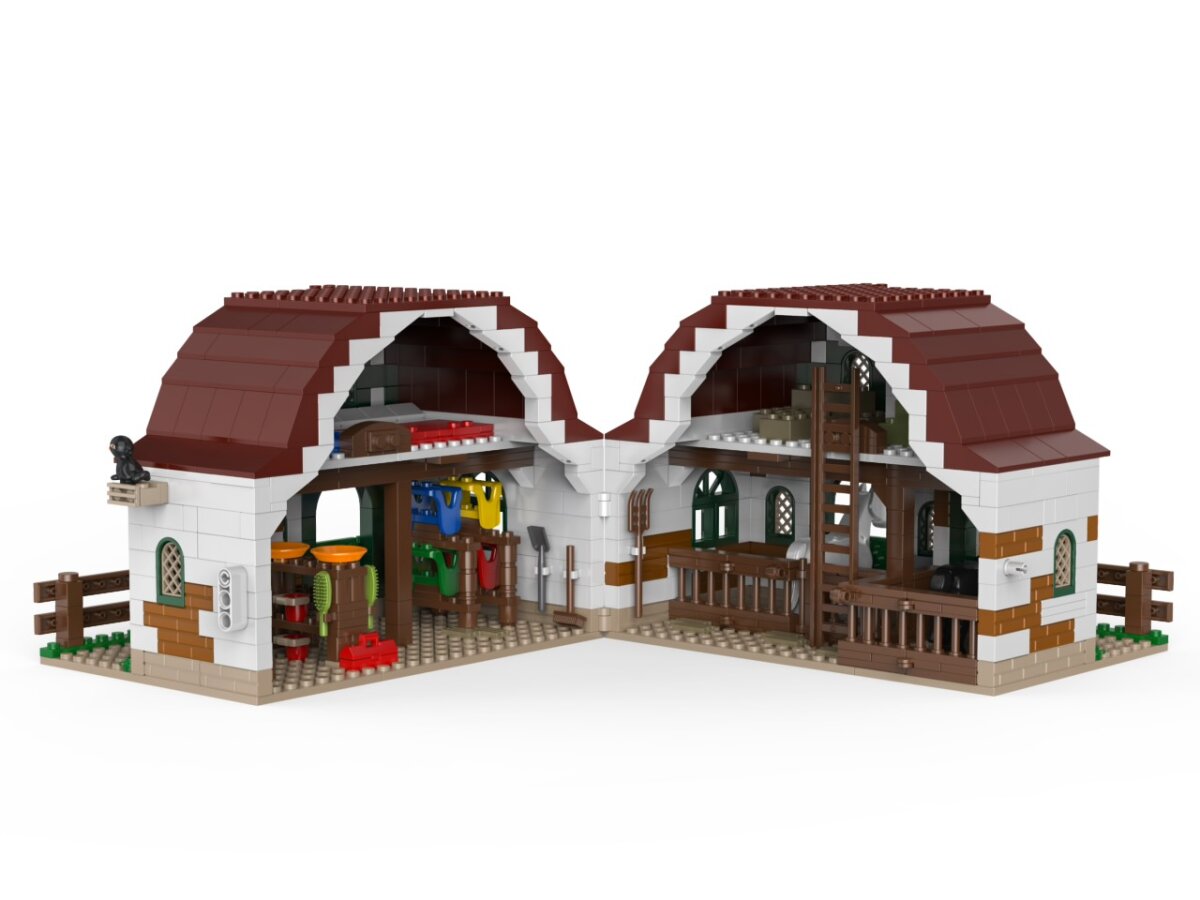 KiddiCraft Klemmbausteinset Ponyhof - 3 Kiddiz Figuren, 2 Pferde, 2 Vögel 869 Teile