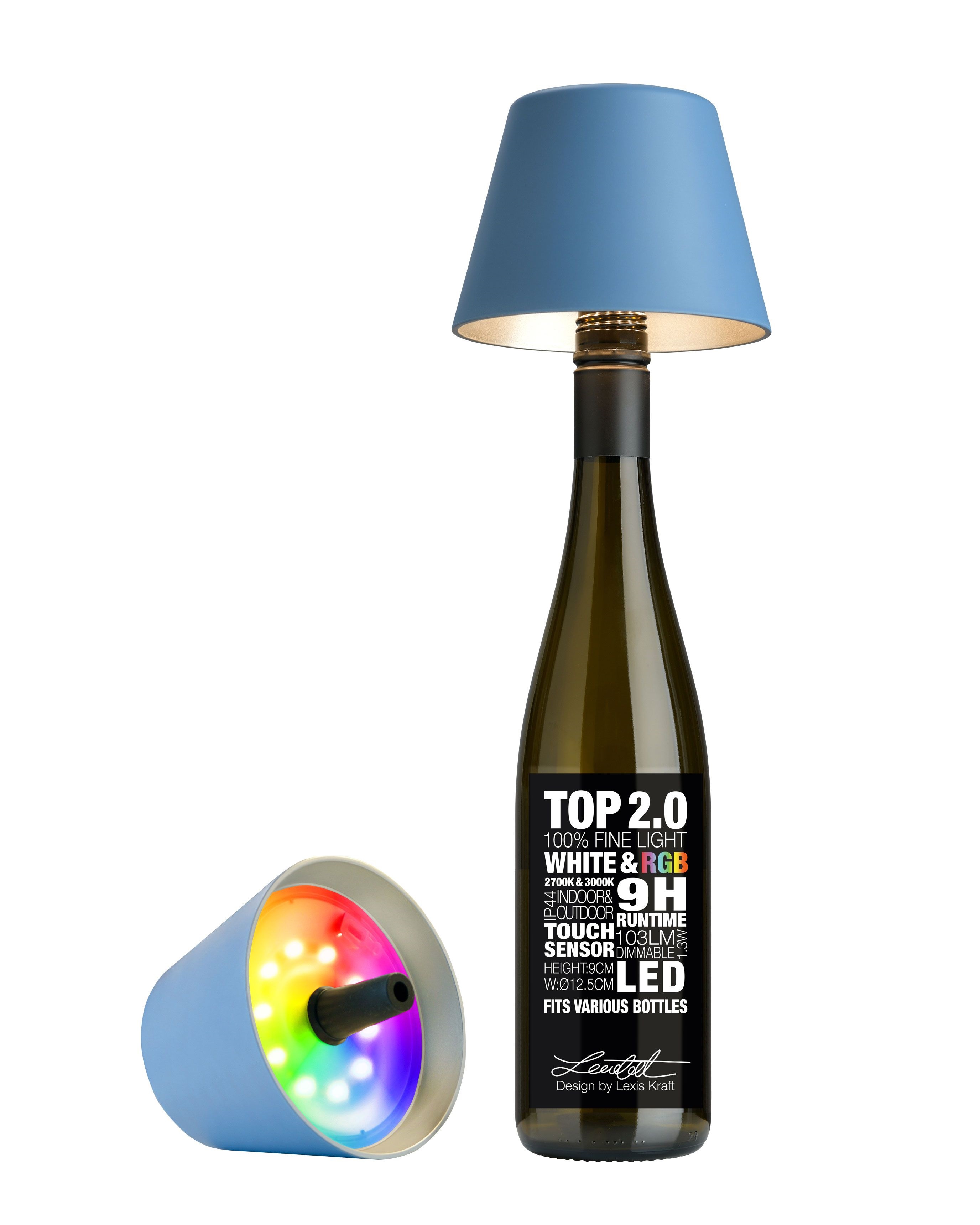 Sompex Dekoleuchte Top 2.0 RGB blau RGBW-Akku-Flaschenleuchte (weiß und farbig)