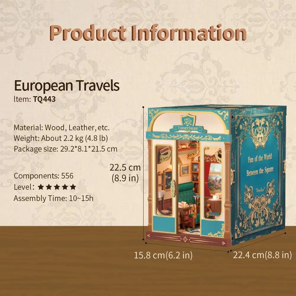 Tonecheer Bastelset Book Nook Zugabteil - European Travels Holz-Bausatz mit Licht
