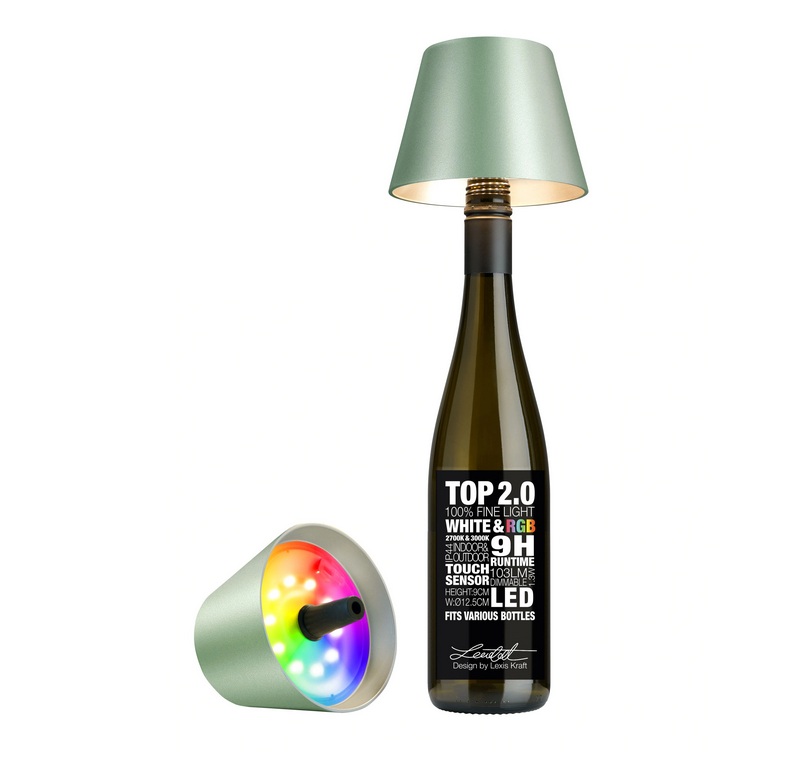 Sompex Dekoleuchte Top 2.0 RGBW grün metallic RGBW-Akku-Flaschenleuchte (weiß und farbig)