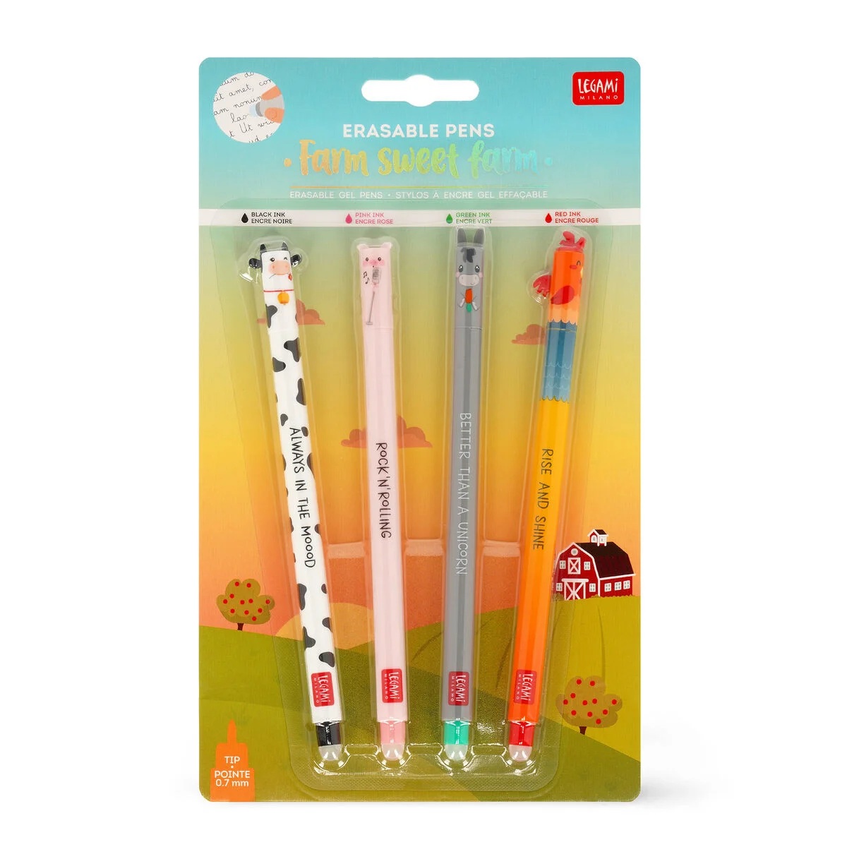Legami Set Sweet Farm: 4 Erasable Gel Pens