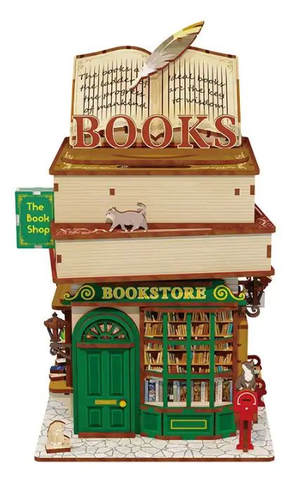 Tonecheer Bastelset DIY House Time Bookstore Holz-Bausatz mit Licht