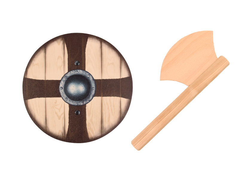 Vah Ragnar Wikinger-Miniset Holzschild und Holzaxt