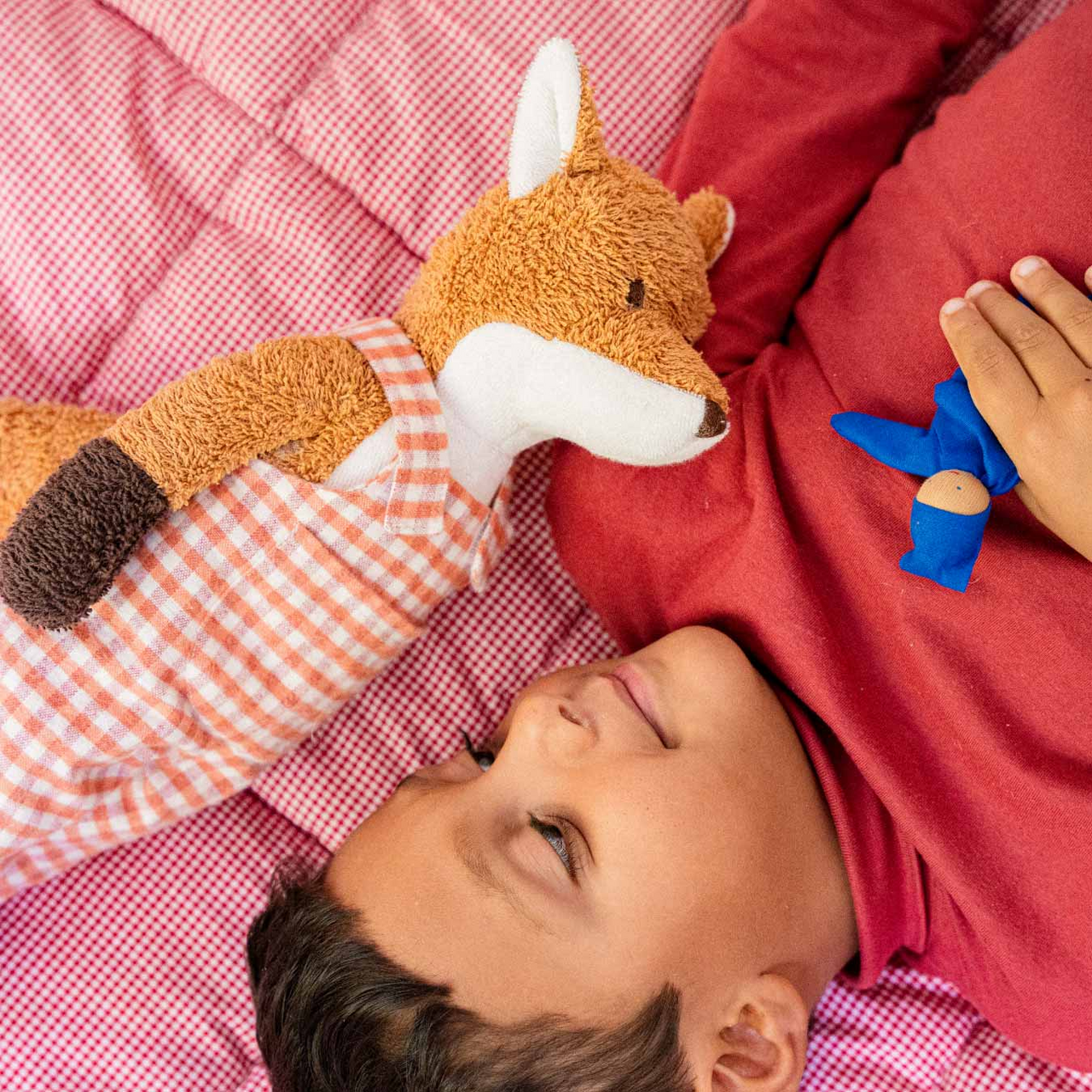 Käthe Kruse Kuscheltier Fred Fuchs mit Latzhose und Mini Wichtelpuppe