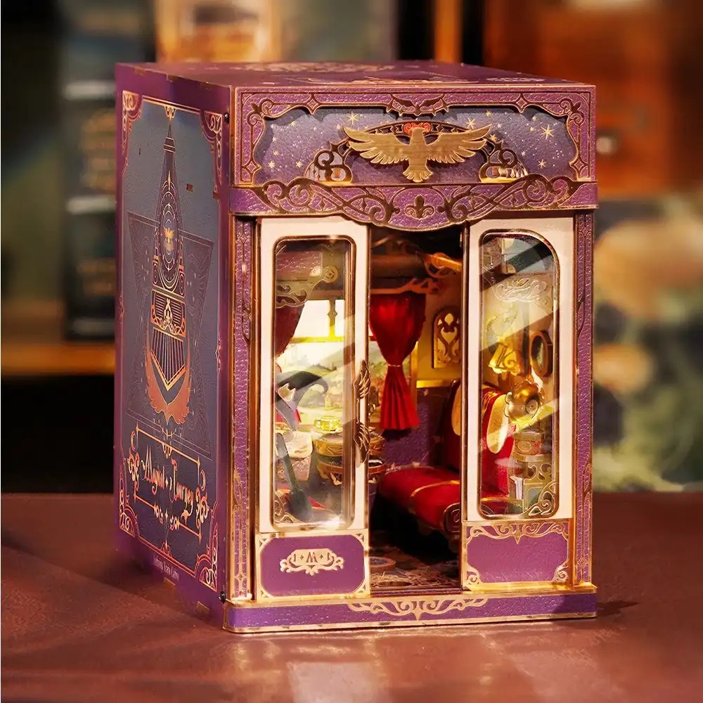Tonecheer Bastelset Book Nook Zugabteil - Magical Journey Holz-Bausatz mit Licht