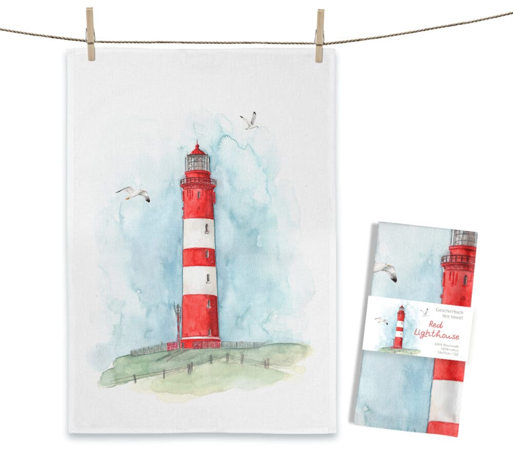 Maluu Geschirrtuch Red Lighthouse mit Leuchtturmmotiv