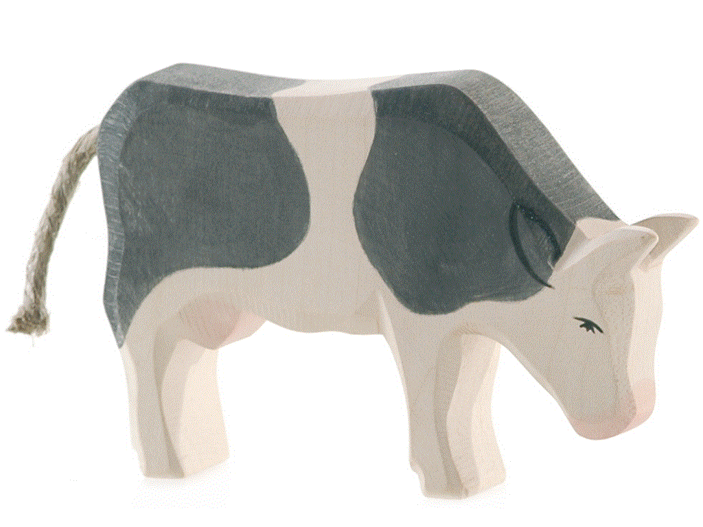 Ostheimer Kuh schwarz fressend Holzfigur