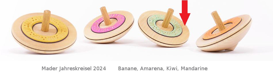 Mader Jahreskreisel 2024 Kiwi Holzkreisel aus der Kreiselmanufaktur